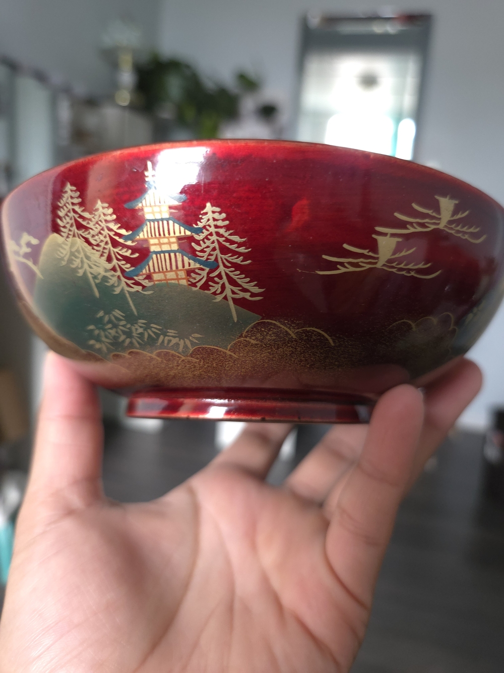 Deep Red Lacquered Japanese Salad Bowl Set - Picture 3 of 7